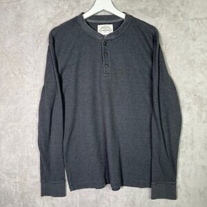 St. Johns Bay Long Sleeve Henley Thermal Mens L Charcoal Waffle Knit Gorpcore